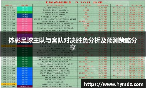 体彩足球主队与客队对决胜负分析及预测策略分享
